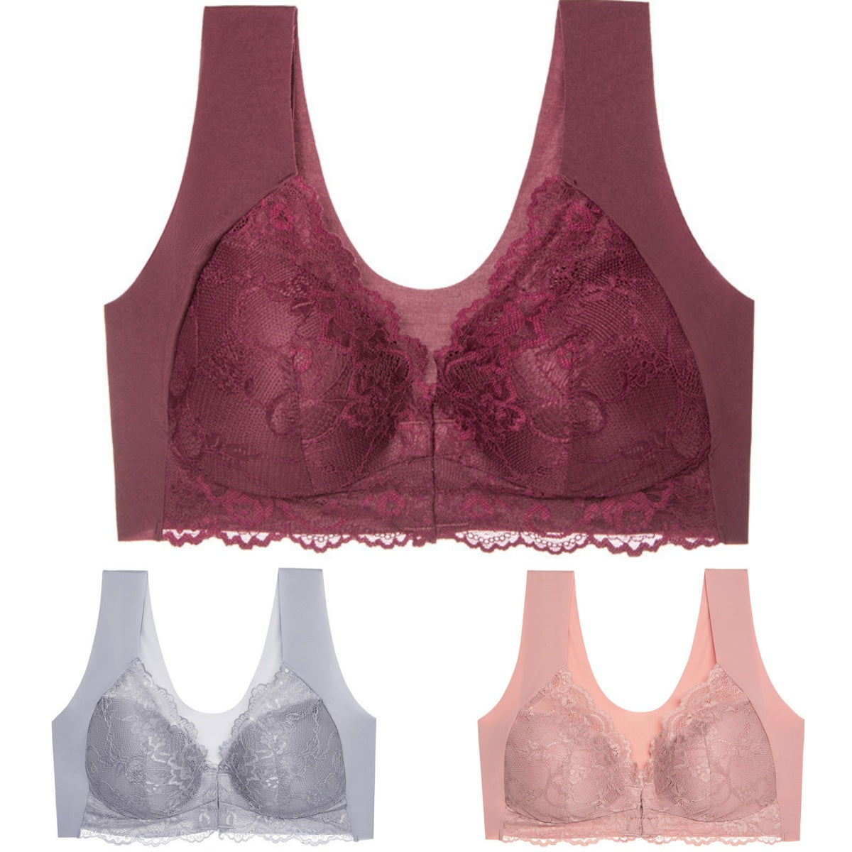 ✨Sujetador de talla grande con hebilla frontal, sexy, sin aro de acero, ropa interior con espalda hermosa-E