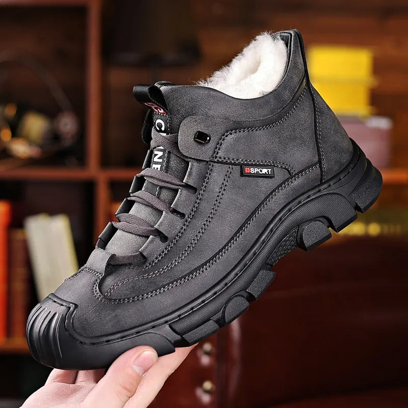 🔥🆕50% de descuento: Zapatos de invierno para hombre ❄️👞 cálidos y acolchados de terciopelo, botas altas de cuero auténtico-E