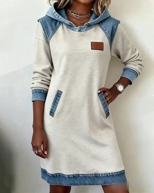 🌷🌞【S–3XL】Zimní džínové patchwork šaty s kapucí · Pohodlné · Stylové na každý den · -50% + rychlé doručení