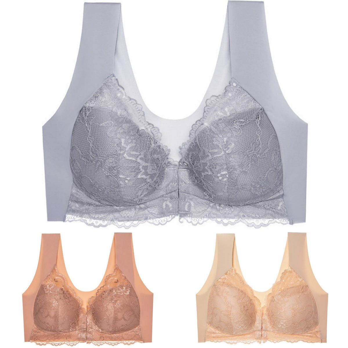 ✨Sujetador de talla grande con hebilla frontal, sexy, sin aro de acero, ropa interior con espalda hermosa-E