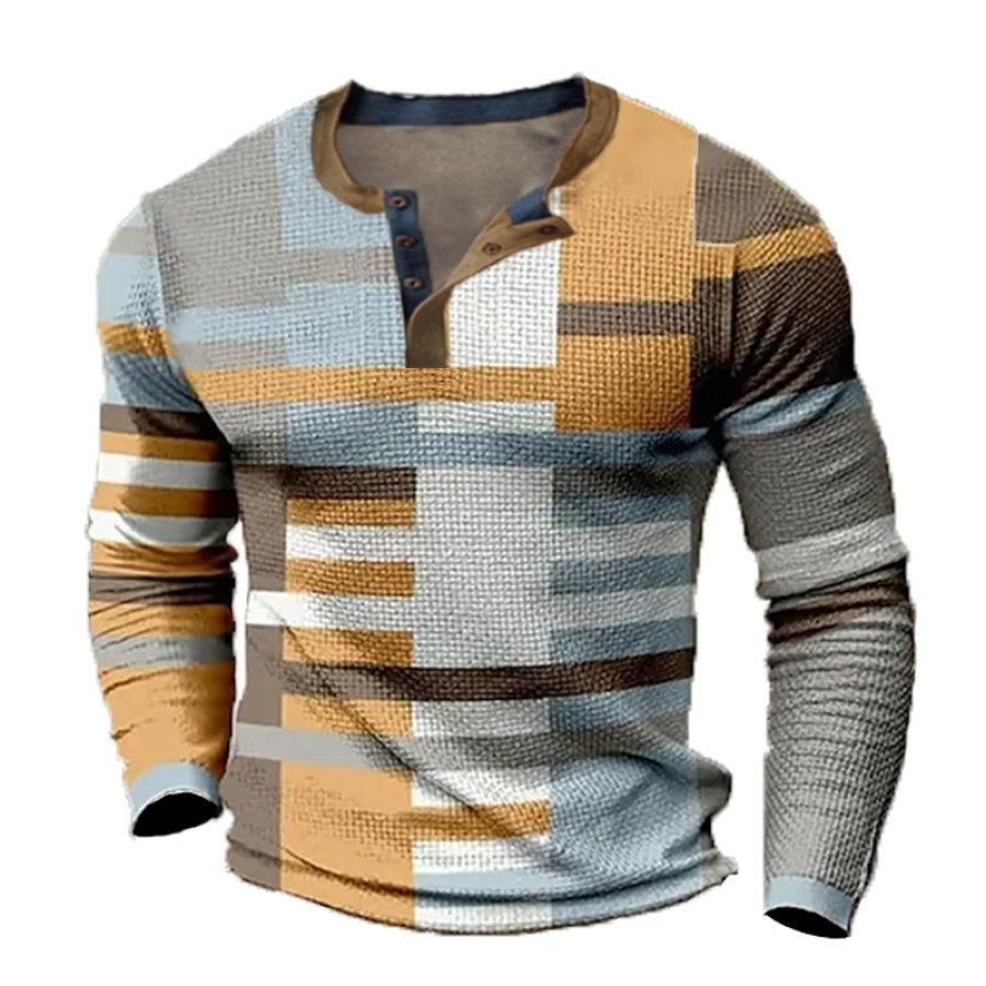 🌴🌈【S-4XL】👔😍 Nová kolekce pánských košil s potiskem, dlouhé rukávy, uvolněný styl Henry, dostupné ve více barvách-Z