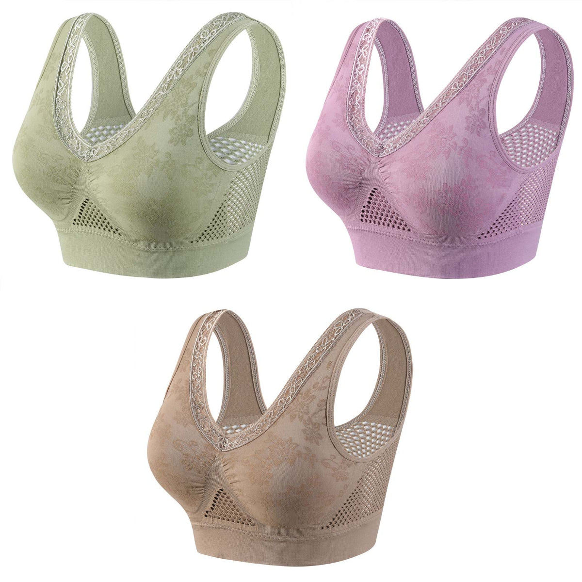 šā¤ļø40-120 kgćPaquete de 3ćāØSujetador de encaje sin aros para mujer, alta sujeción-E