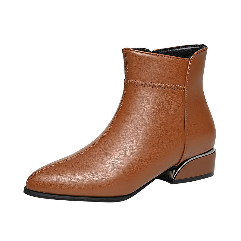 🔥Último día 50% de descuento - Botines de piel con tacón medio y cremallera lateral-E
