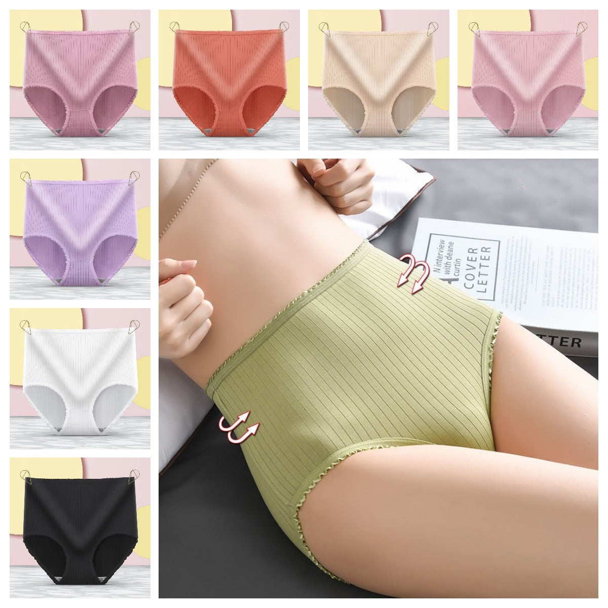 💖【8 bucăți】【50% reducere】 Chiloți antibacterieni impermeabili cu talie înaltă-R