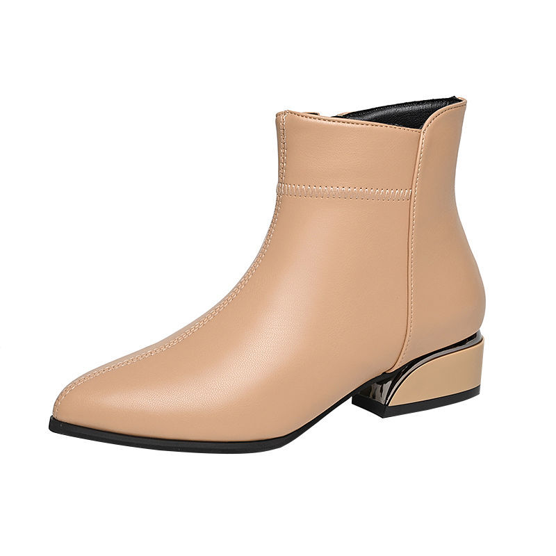 🔥Último día 50% de descuento - Botines de piel con tacón medio y cremallera lateral-E