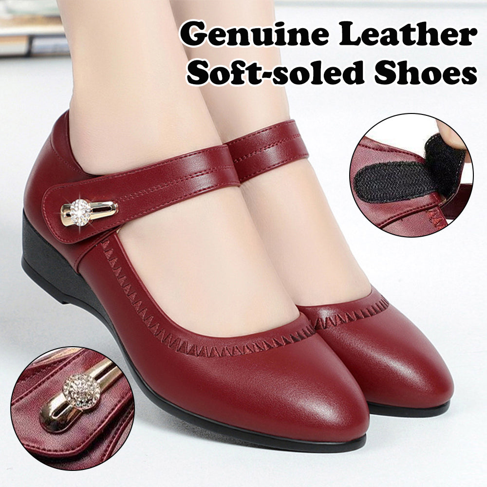 👡😍【35-41】Miękkie skórzane buty na obcasie z miękką podeszwą, antypoślizgowe skórzane buty dla mamy