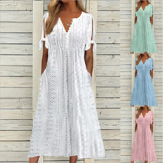 💋【🏆50% popusta】【S-5XL】😍Jednostavna ženska haljina veće veličine jednobojna, labava i ležerna.