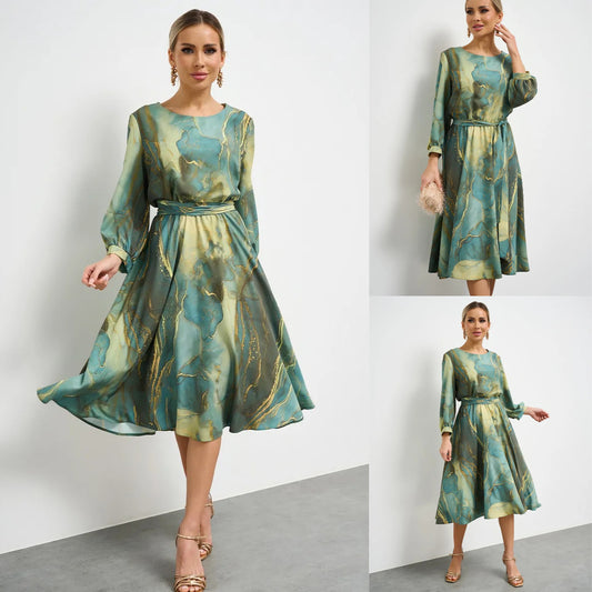 👗【Proljetna vila】Ljetna ženska nova elegantna zelena šifonska haljina s printom za 2025. godinu 🌸💃