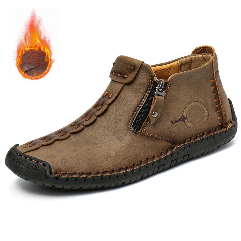 🥾Nové jesenné a zimné pánske kožené topánky (veľ. 38-48) s plyšovou podšívkou a zipsom, teplé, pohodlné a štýlové, vhodné na zimu.-K