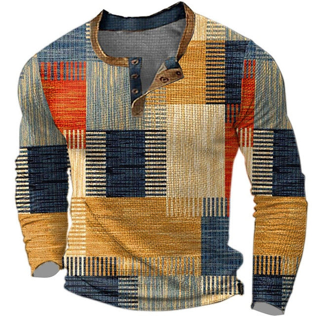 🌴🌈【S-4XL】👔😍 Nová kolekce pánských košil s potiskem, dlouhé rukávy, uvolněný styl Henry, dostupné ve více barvách-Z