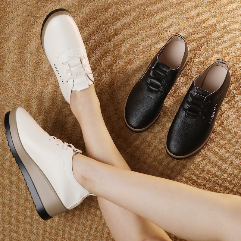 【35-42】Nowe jesienne modne damskie skórzane buty na grubej podeszwie