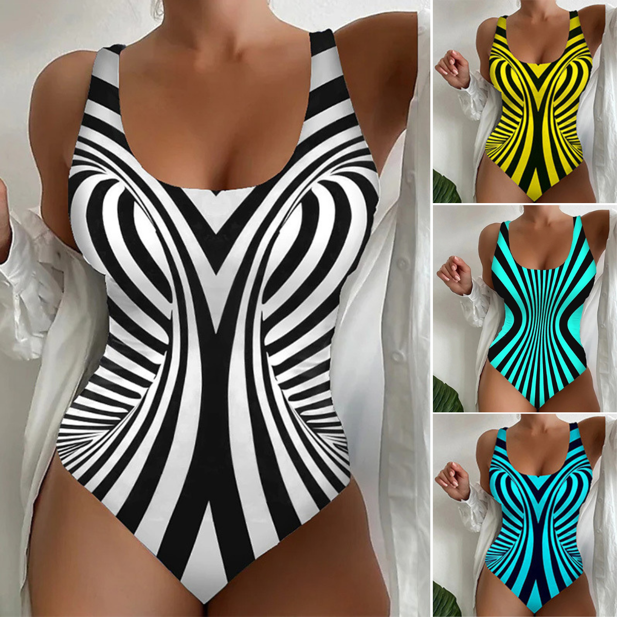 🔥👙🔥【S~6XL】Seksi jednodijelni kupaći kostim s prugastim uzorkom-H