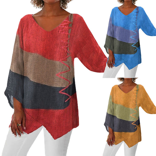 【🔥Gorąca wyprzedaż🔥】【S-4XL】✨🎉🔥 Wiosenna nowa, swobodna, nieregularna dolna część, dekolt w serek, damska koszulka T-shirt