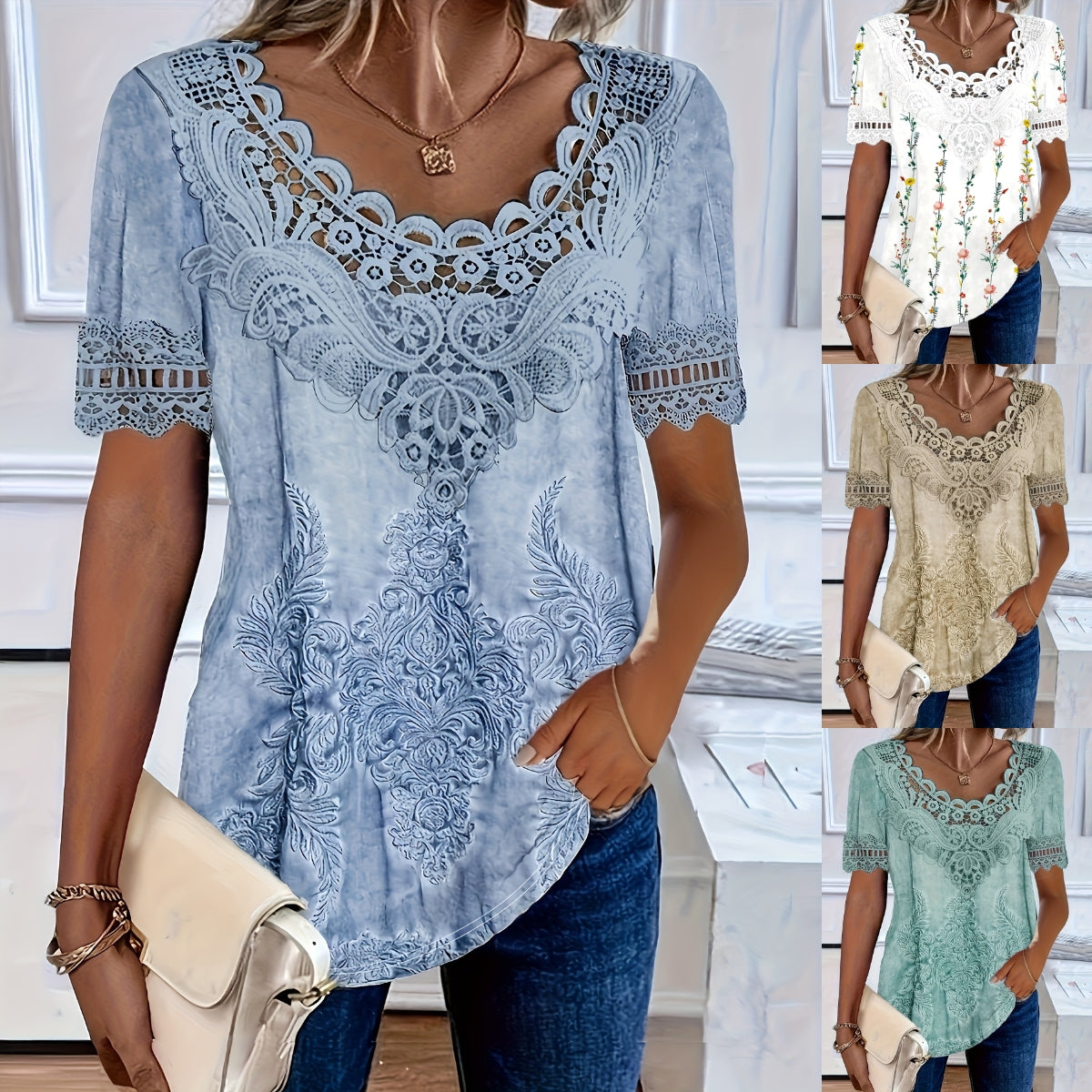 🤩🌺【Speciální sleva】【S-6XL】2025 Nová módní krajková elegantní dámská halenka – pohodlná a prodyšná-Z