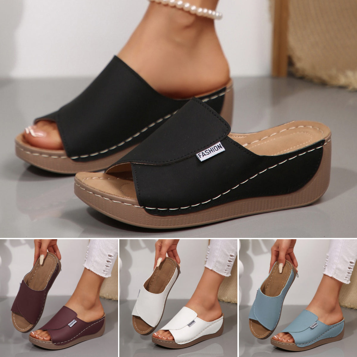 🔥👡【36-43】Sandale la modă pentru femei din piele naturală, 2025, cu talpă moale și groasă-R