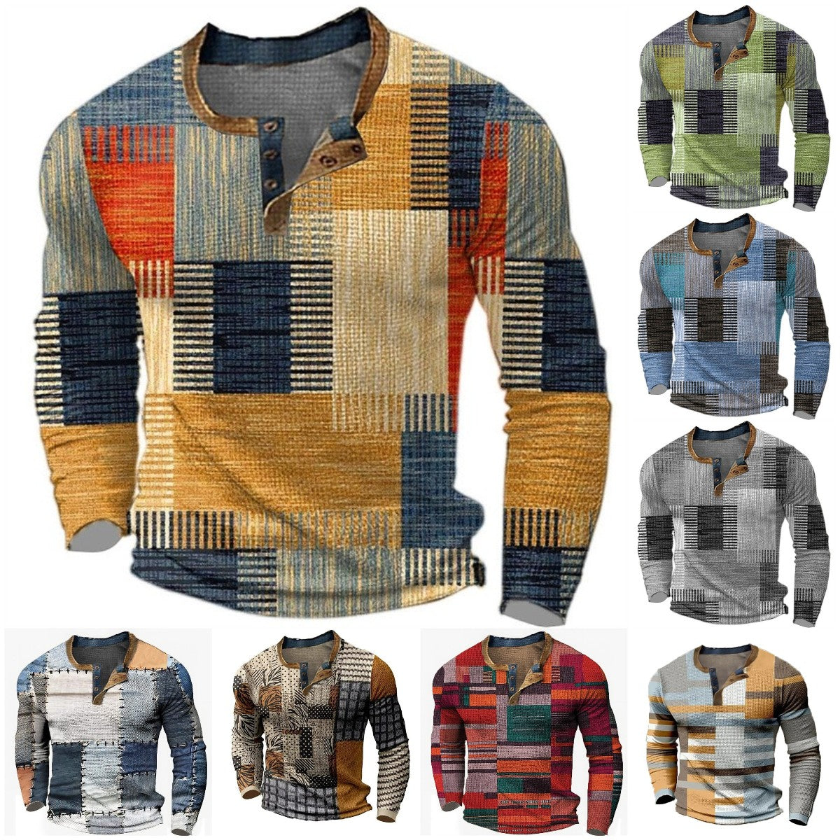 🌴🌈【S-4XL】👔😍 Nová kolekce pánských košil s potiskem, dlouhé rukávy, uvolněný styl Henry, dostupné ve více barvách-Z
