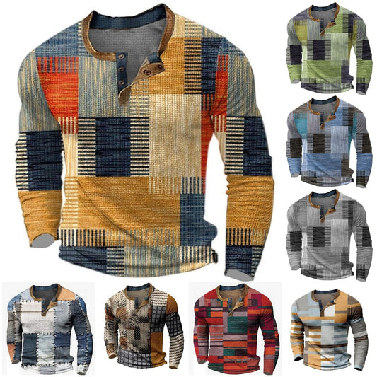 🌴🌈【S-4XL】👔😍 Nová kolekce pánských košil s potiskem, dlouhé rukávy, uvolněný styl Henry, dostupné ve více barvách-Z