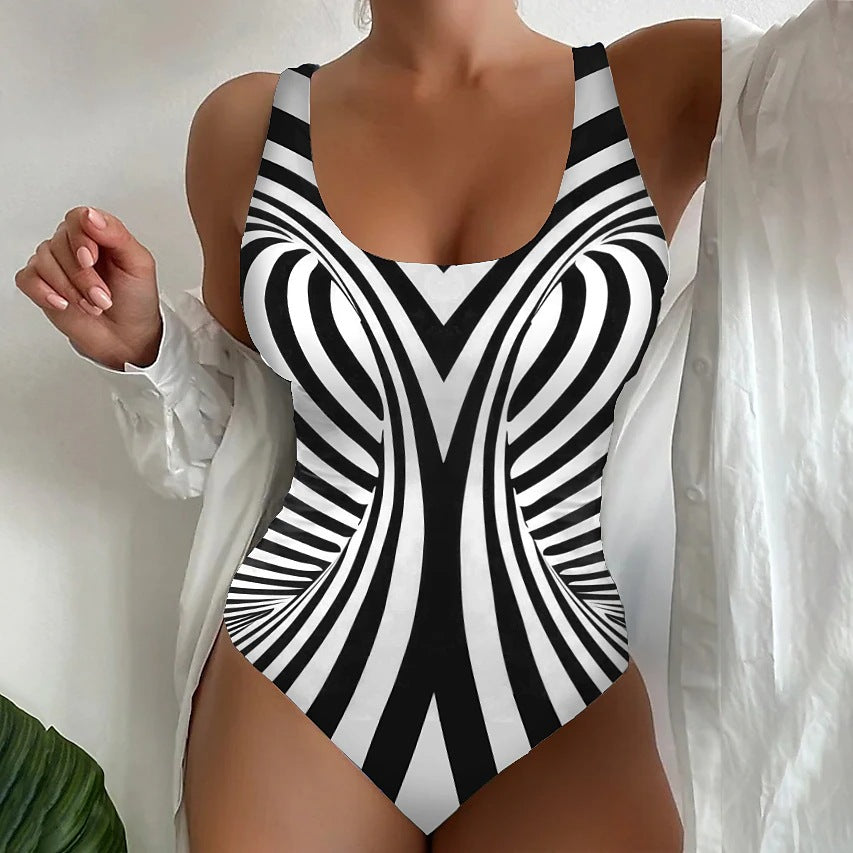 🥰【Poslední den – sleva 50 %】🔥【S~6XL】Unikátní pruhované jednodílné plavky-Z