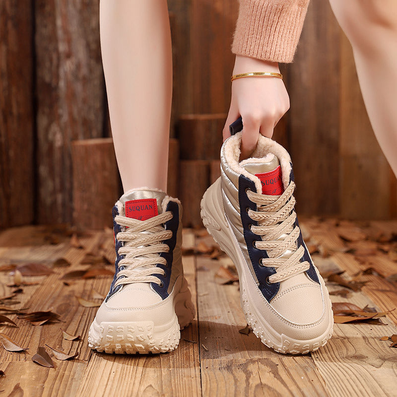 【35-40】 Zimowe, grube, aksamitne, wysokie śniegowce na grubej podeszwie