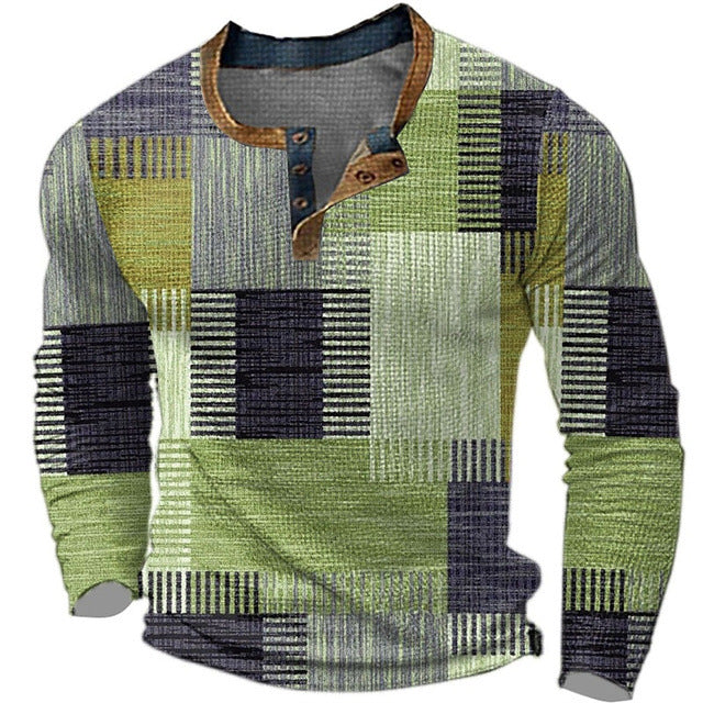 🌴🌈【S-4XL】👔😍 Nová kolekce pánských košil s potiskem, dlouhé rukávy, uvolněný styl Henry, dostupné ve více barvách-Z