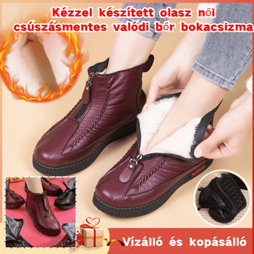 【35-41】Kézzel készített olasz női csúszásmentes valódi bőr bokacsizma-U