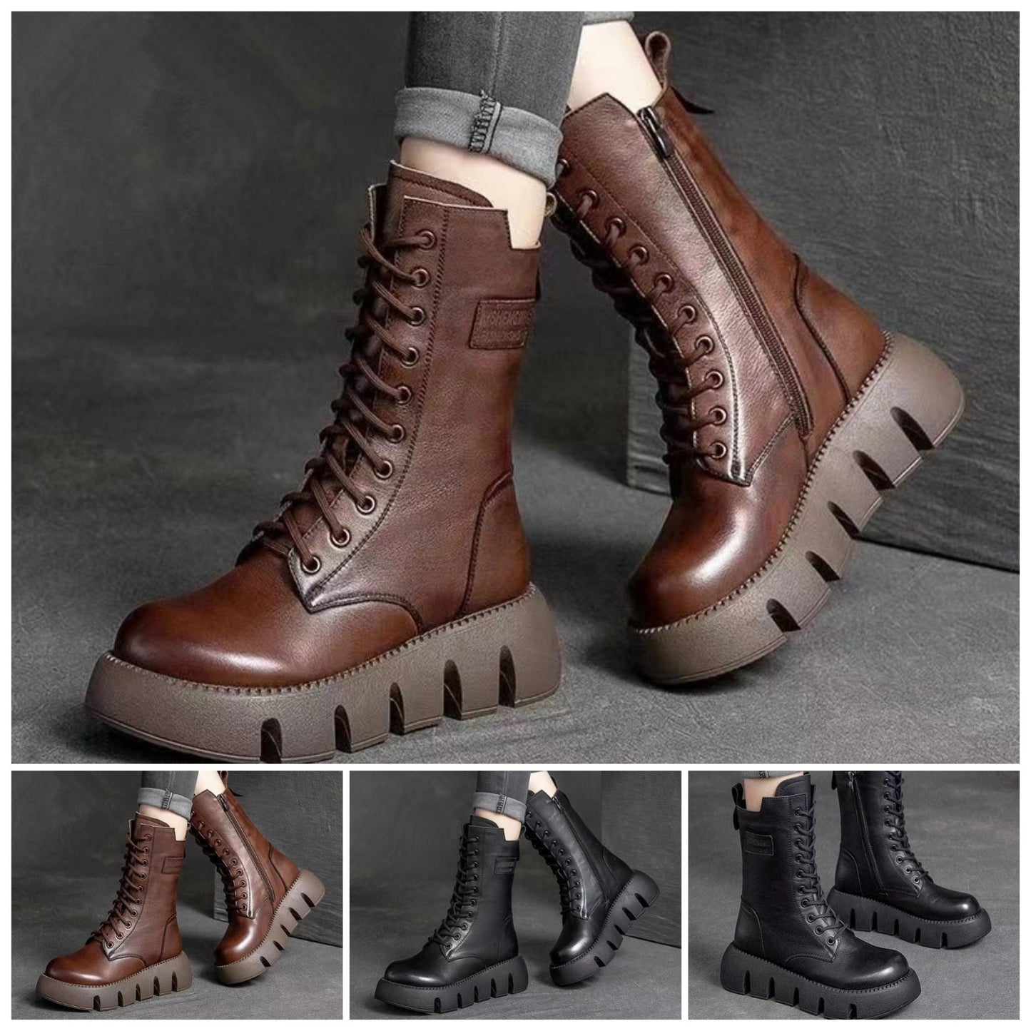 Limitovaná nabídka 42% sleva 🔥👢【35-40】Vysoce kvalitní ručně vyráběné dámské měkké kožené kozačky s tlustou podrážkou, podzim–zima nová kolekce-Z