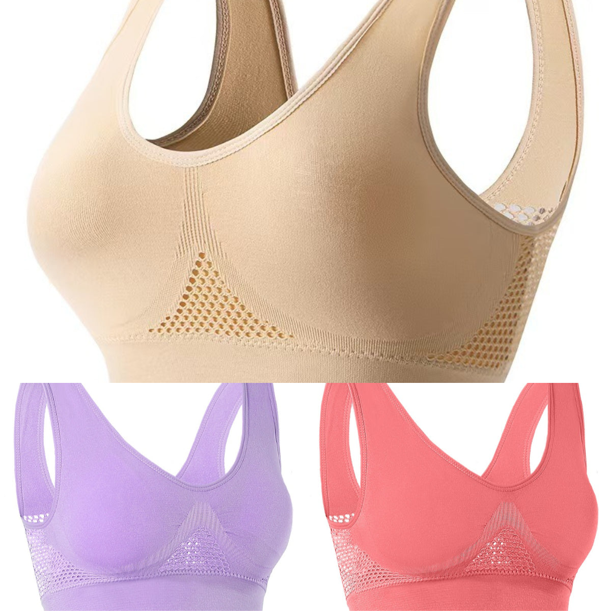 😍【Juego de 3 piezas】Sujetador invisible para tallas grandes ❤️ Transpirable y fresco【40–120KG】
