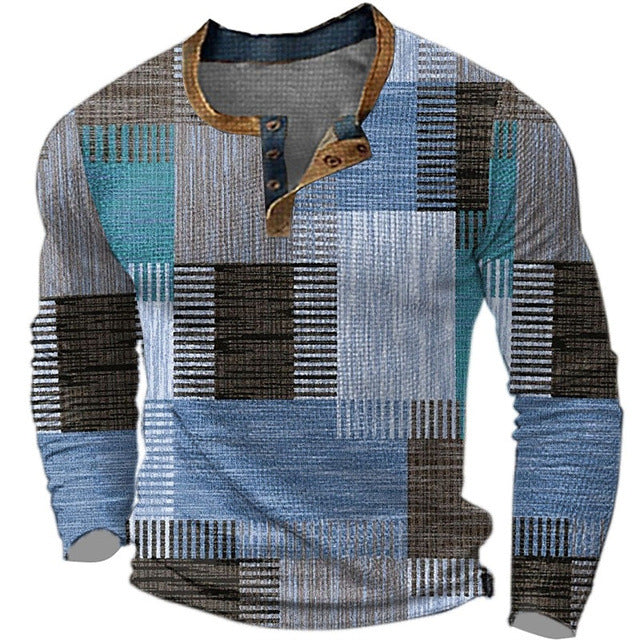 🌴🌈【S-4XL】👔😍 Nová kolekce pánských košil s potiskem, dlouhé rukávy, uvolněný styl Henry, dostupné ve více barvách-Z