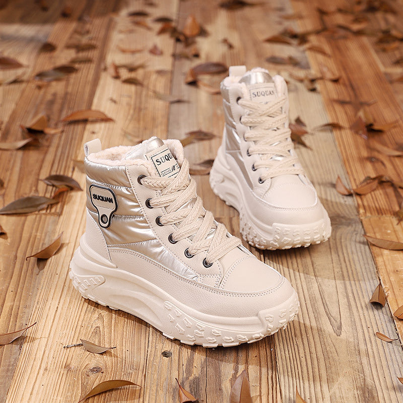 【35-40】 Zimowe, grube, aksamitne, wysokie śniegowce na grubej podeszwie