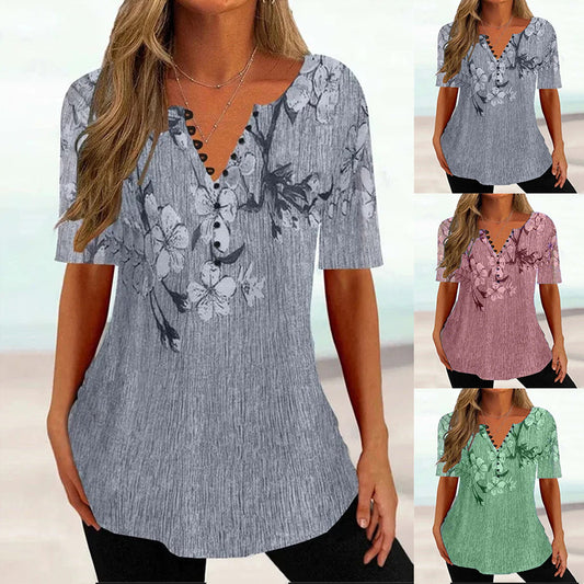 🔥【S-5XL】Letní ležérní košile s knoflíkem do V s krátkým rukávem-Z