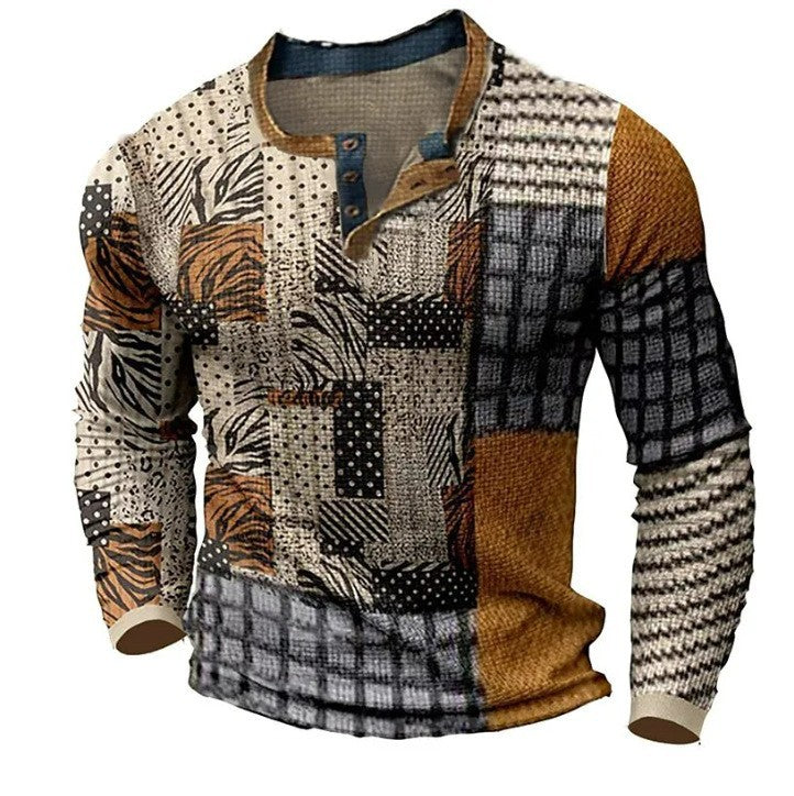 🌴🌈【S-4XL】👔😍 Nová kolekce pánských košil s potiskem, dlouhé rukávy, uvolněný styl Henry, dostupné ve více barvách-Z