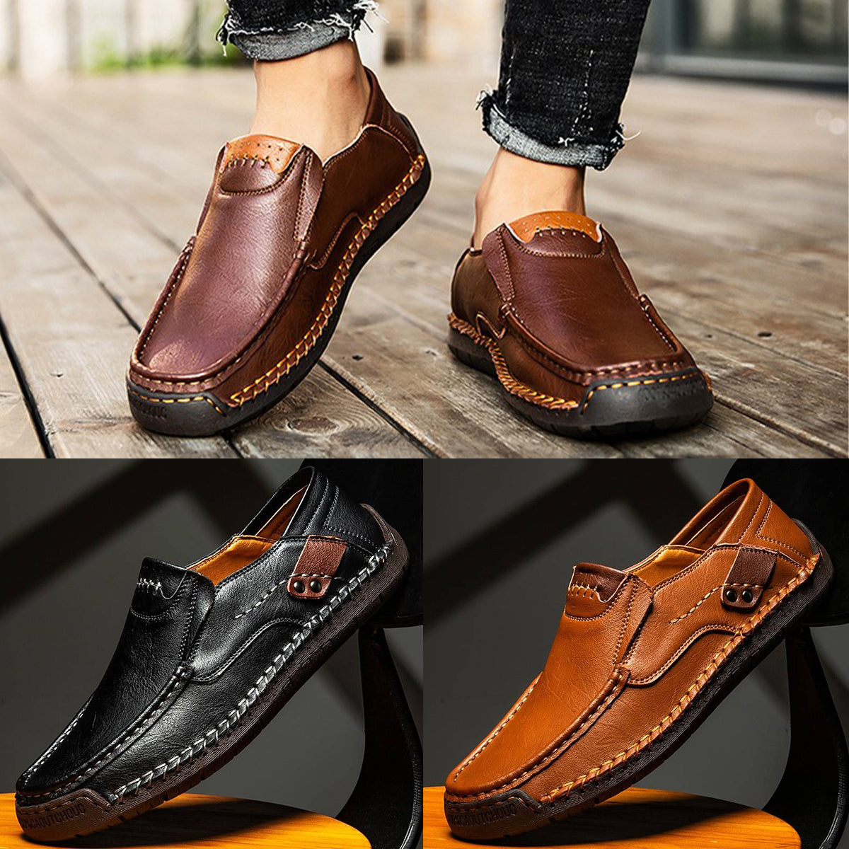 【38-48】Mocasines de cuero hechos a mano de gran tamaño