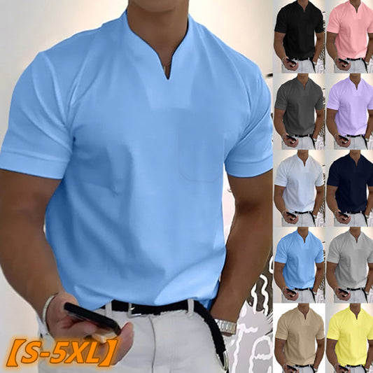✨👕【S-5XL】Letní nová velká velikost košile s krátkým rukávem a výstřihem do V