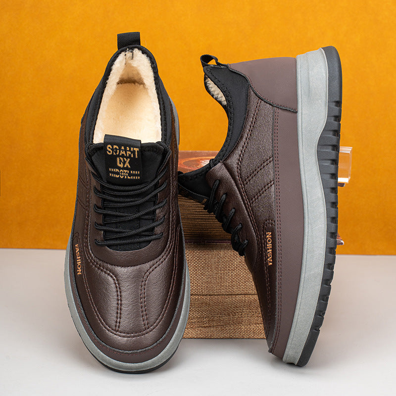 ⛄🔥【39-45】Zapatos deportivos casuales de invierno 2025 para hombre, nuevos, de cuero genuino, impermeables, con suela suave de terciopelo-E