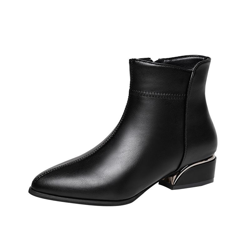🔥Último día 50% de descuento - Botines de piel con tacón medio y cremallera lateral-E