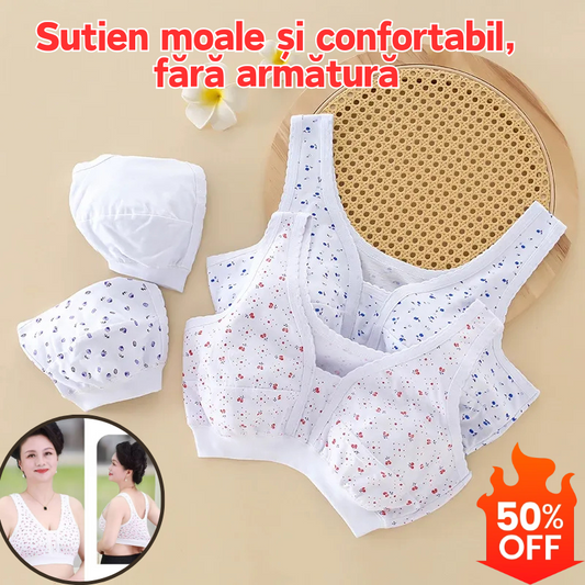 [Set de 4 piese] Set de lenjerie intimă format din 4 piese, stil vestă mică din bumbac, pentru femei de vârstă mijlocie și în vârstă, mărimi mari
