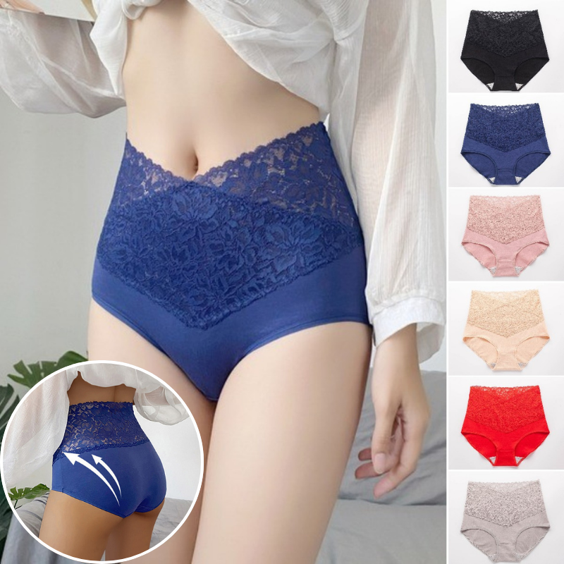 🔥【6 sztuk】👙Antybakteryjne bawełniane koronkowe majtki z wysokim stanem