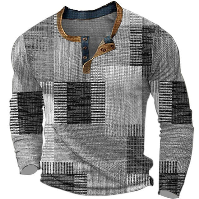 🌴🌈【S-4XL】👔😍 Nová kolekce pánských košil s potiskem, dlouhé rukávy, uvolněný styl Henry, dostupné ve více barvách-Z