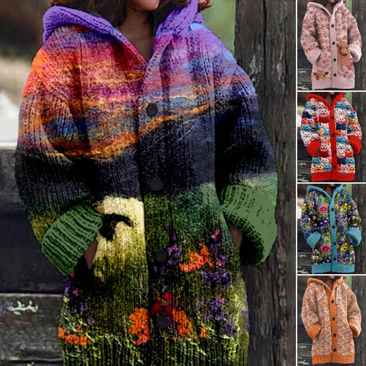 【S-6XL】🥰2025 Nový pohodlný kardigan s kapucí a retro potiskem