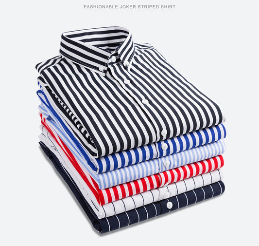 🥼🔥【M-5XL】Męska biznesowa, swobodna koszula w paski z długim rękawem
