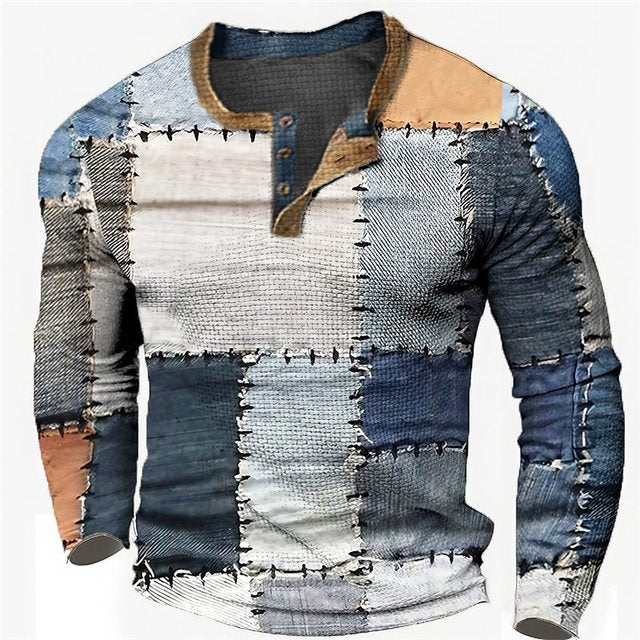 🌴🌈【S-4XL】👔😍 Nová kolekce pánských košil s potiskem, dlouhé rukávy, uvolněný styl Henry, dostupné ve více barvách-Z