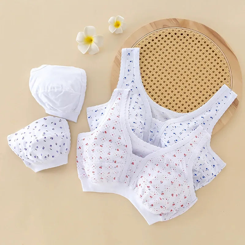 【Zestaw 4-częściowy】 4-częściowy komplet bielizny, bawełniany, w stylu małej kamizelki, dla kobiet w średnim i starszym wieku, w dużych rozmiarach