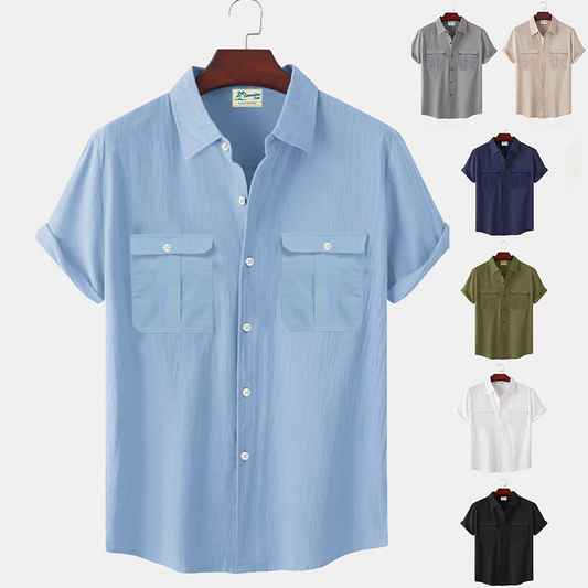 👔【M-5XL】2023 letní nová pánská hladká lněná košile 3722039