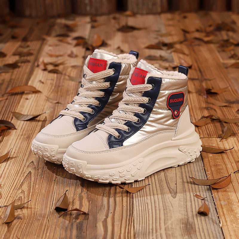 【35-40】 Zimowe, grube, aksamitne, wysokie śniegowce na grubej podeszwie