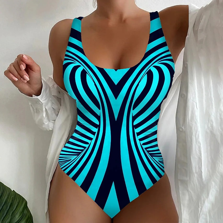 🥰【Utolsó nap – 50% kedvezmény】🔥【S~6XL】Egyedi csíkos egyrészes fürdőruha-U