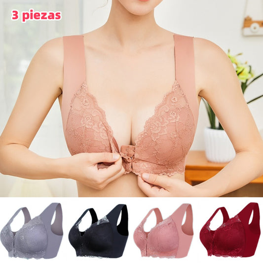 ✨【3sztuk】Duży, seksowny biustonosz z zapięciem z przodu, bez stalowego kółka, piękna bielizna z tyłu