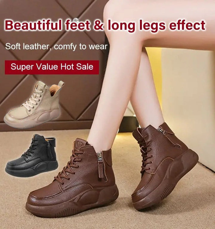 【50% DE DESCUENTO】Nuevas botas pequeñas de cuero para deportes y ocio, botas martin de suela gruesa, pies cómodos y no cansados-E