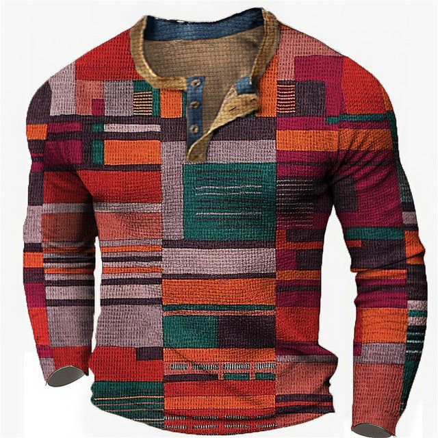 🌴🌈【S-4XL】👔😍 Nová kolekce pánských košil s potiskem, dlouhé rukávy, uvolněný styl Henry, dostupné ve více barvách-Z