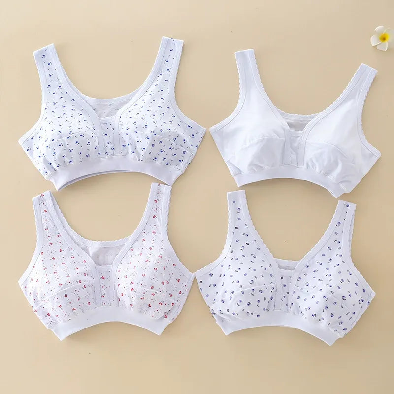 [Set de 4 piese] Set de lenjerie intimă format din 4 piese, stil vestă mică din bumbac, pentru femei de vârstă mijlocie și în vârstă, mărimi mari