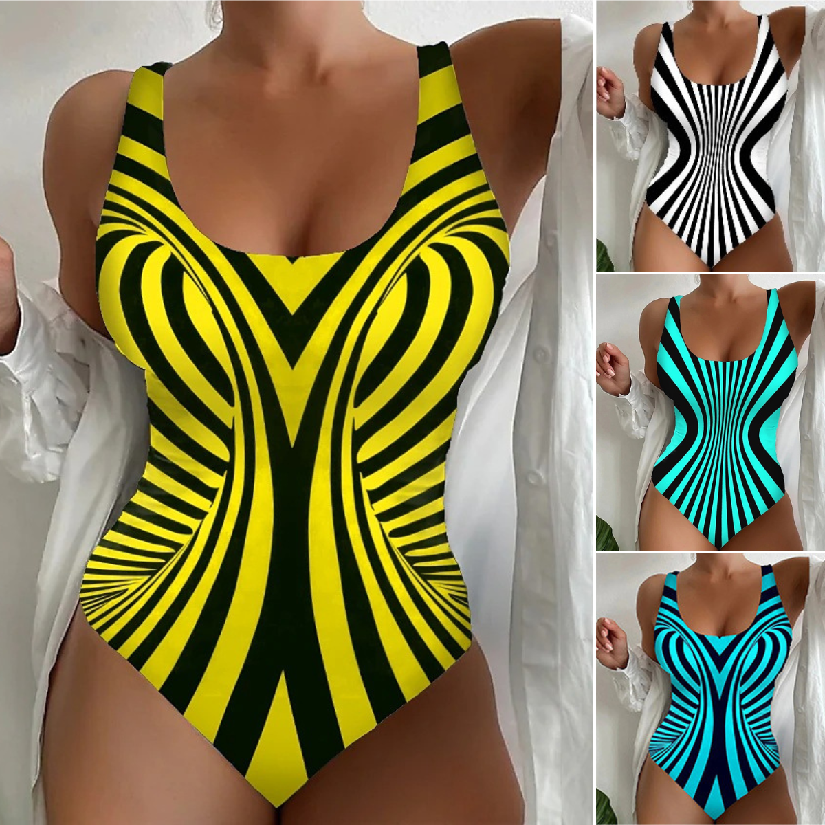 🔥👙🔥【S~6XL】Seksi jednodijelni kupaći kostim s prugastim uzorkom-H